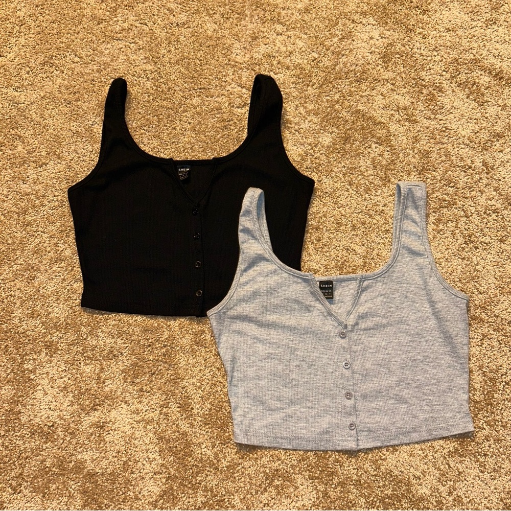 SHEIN Black And Gray Crop Top Set